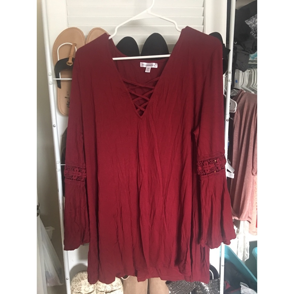 Burgundy Lacy Bell Sleeve Blouse 2X
